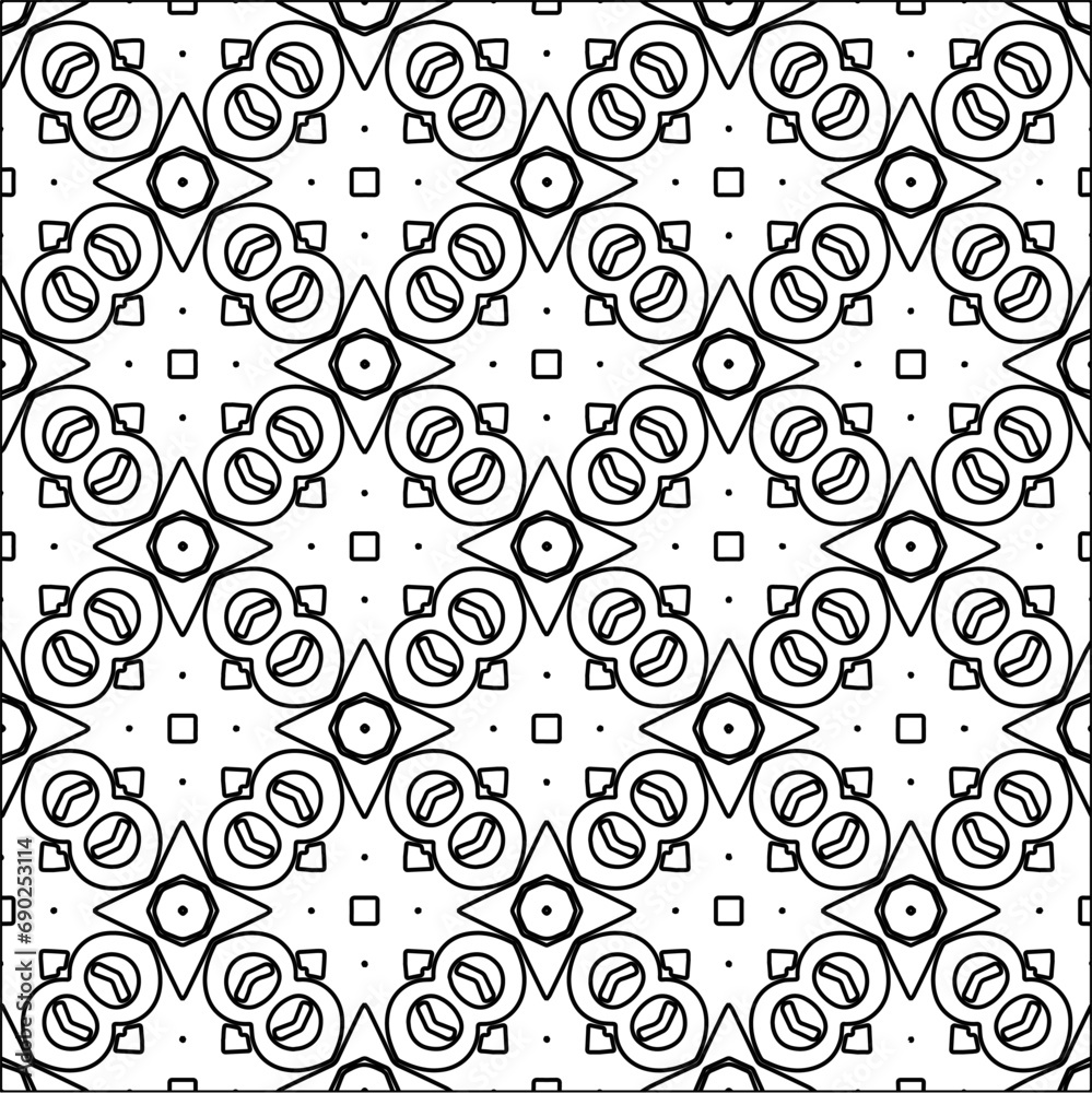 Obraz premium Black lines on white background. Wallpaper with figures from lines. Abstract patterns. Black pattern for web page, textures, card, poster, fabric, textile. Monochrome design. 