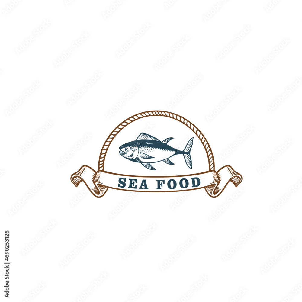 seafood logo template with tuna fish