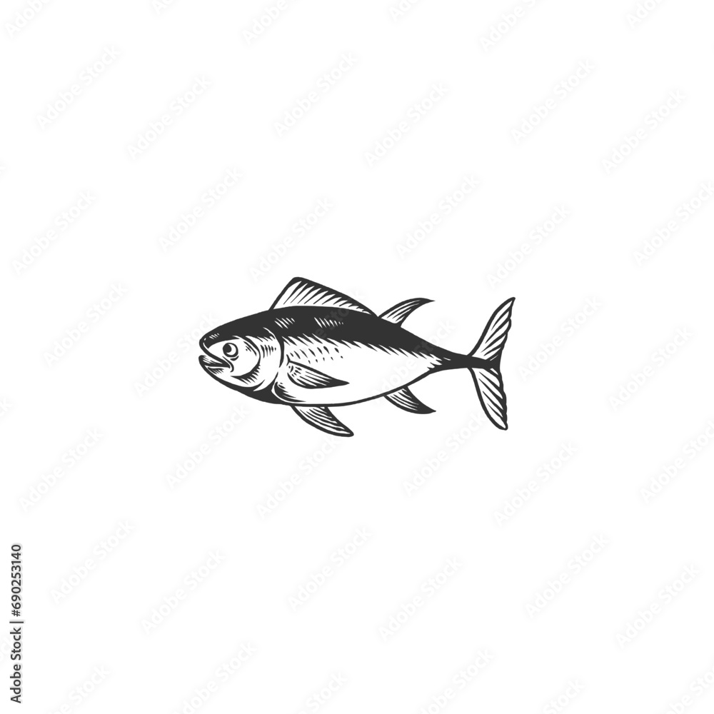 tuna fish engraving vector illustration