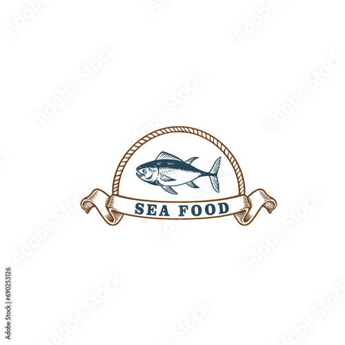 Obraz na płótnie seafood logo template with tuna fish w salonie