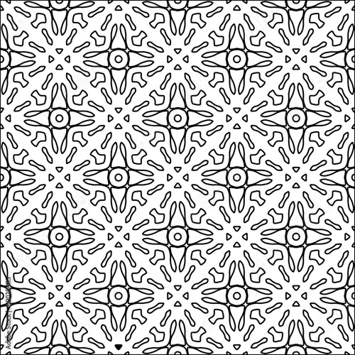 Black lines on white background. Wallpaper with figures from lines. Abstract patterns. Black pattern for web page, textures, card, poster, fabric, textile. Monochrome design. 