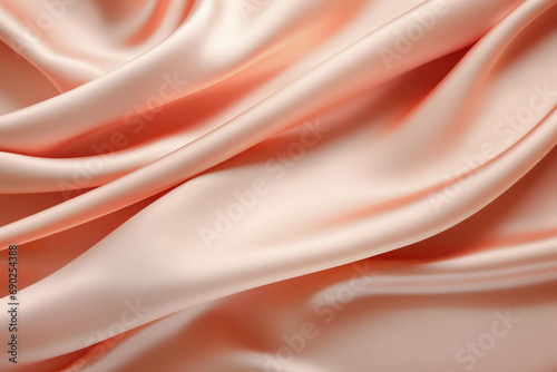 Peach fuzz silk fabric, delicate satin with soft pleats Color year 2024 for designer, text mockup, cards, luxury concept. Smooth elegant silk or satin texture can use as background.