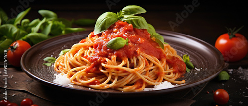 A close-up of a delicious classic Italian pasta dish with perfectly cooked al dente noodles.