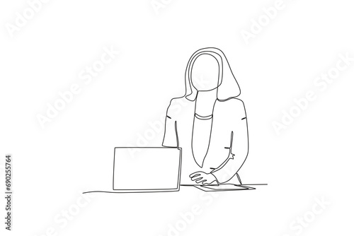 A continuous one-line image of a TV news anchor. The news anchor broadcasts the news with the reporter live on screen. with the News anchor is reading the news. Journalist or reporter holding a microp
