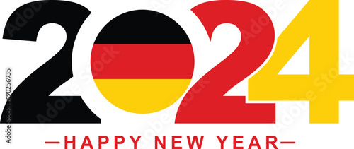New Year 2024 With Germany Flag Symbol, 2024 Happy New Year Logo Text Design DE, It Can Use The Calendar, Tshirt Design, Wish Card, Poster, Banner, Print and Digital Media, Vector
