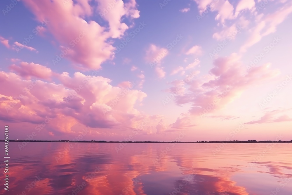 Fototapeta premium A peaceful view of a body of water with majestic clouds in the sky. Perfect for adding a sense of tranquility and nature to any project or design