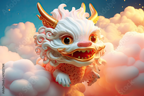Cute cartoon Chinese dragon, happy lunar new year 2024 background photo
