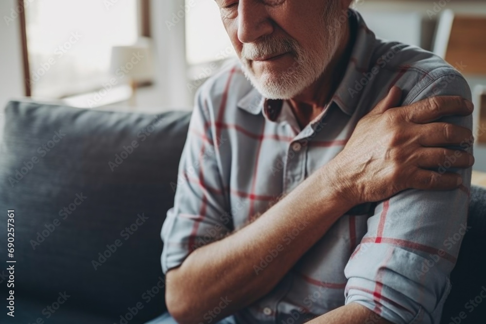 A man sitting on a couch with his arm around his shoulder. Can be used to depict friendship, support, or relaxation A man sitting on a couch with his arm around his shoulder. Can be used to depict friendship, support, or relaxation