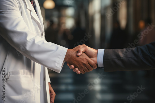 Professional White-Coated Doctor Engaging in Handshake
