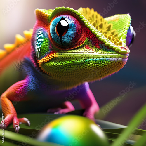 Colorful Chameleon Sitting on a Leaf
