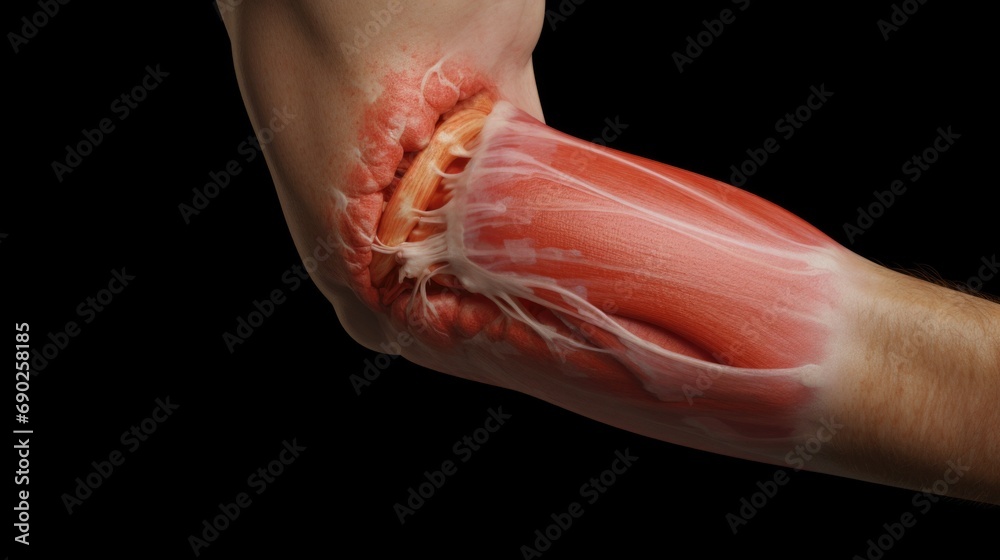 Fototapeta premium A close-up image of a man's hand with a piece of muscle on it. This picture can be used to depict strength, fitness, and the human body