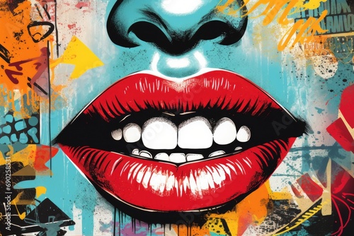 A detailed painting capturing the close-up view of a woman's mouth. This artwork can be used to add an artistic touch to various projects © Fotograf