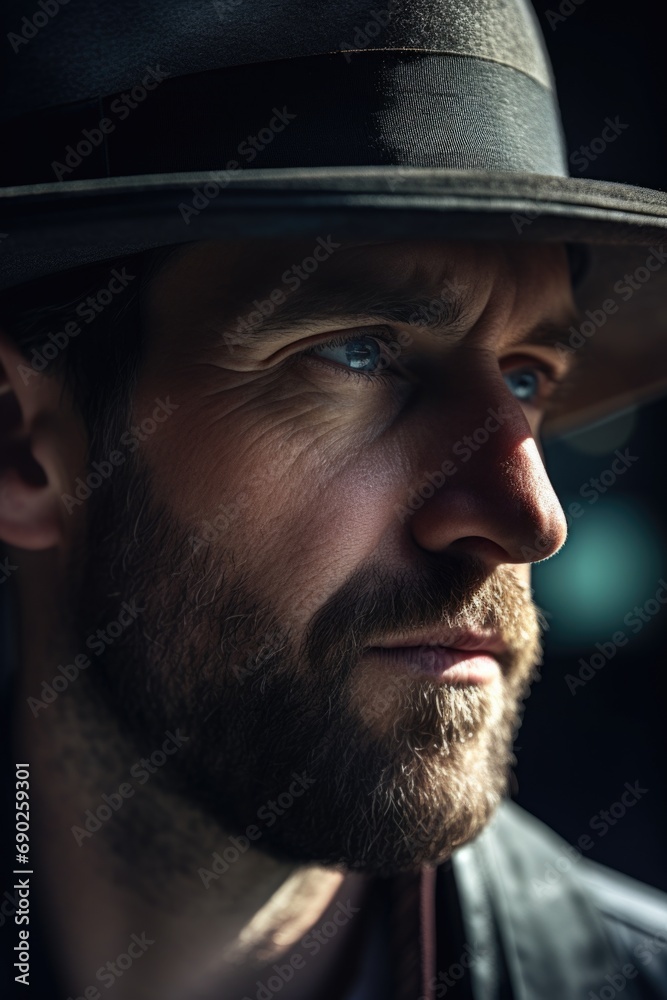 A close-up shot of a man wearing a hat. Versatile image suitable for various uses A close-up shot of a man wearing a hat. Versatile image suitable for various uses
