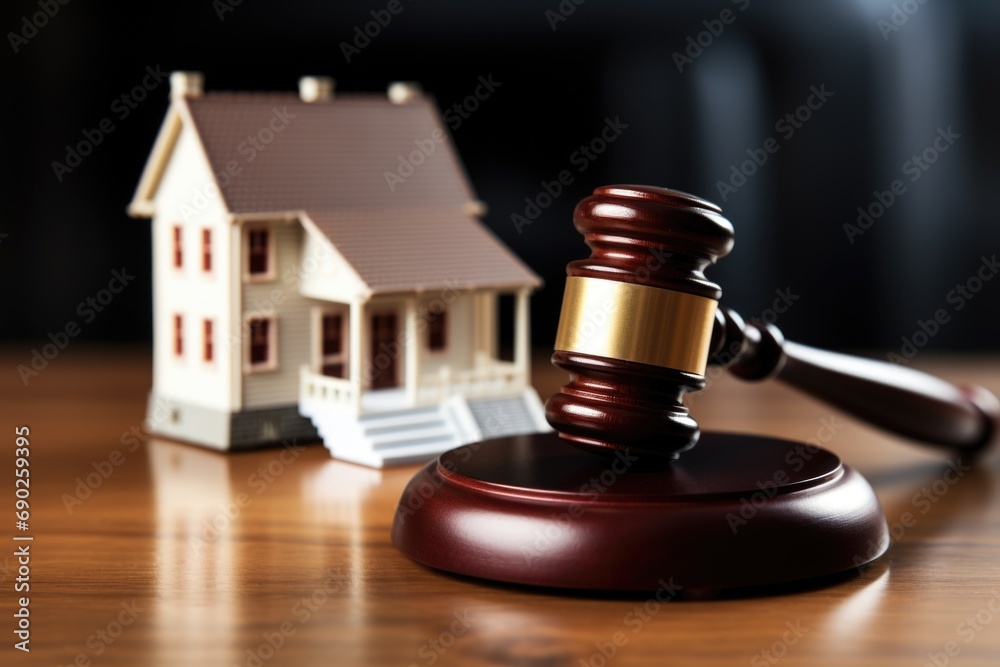 A wooden gavel sitting on top of a wooden table. Suitable for legal, courtroom, or auction-related themes A wooden gavel sitting on top of a wooden table. Suitable for legal, courtroom, or auction-related themes