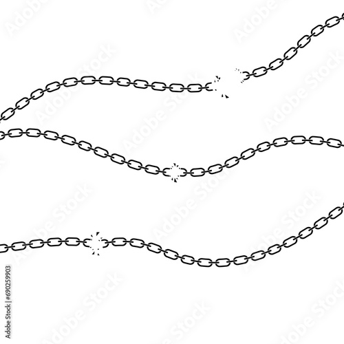 Set of chains, Broken chain graphic silhouette, Torn curved torn circle, Stylish logo, Vector illustration isolated.