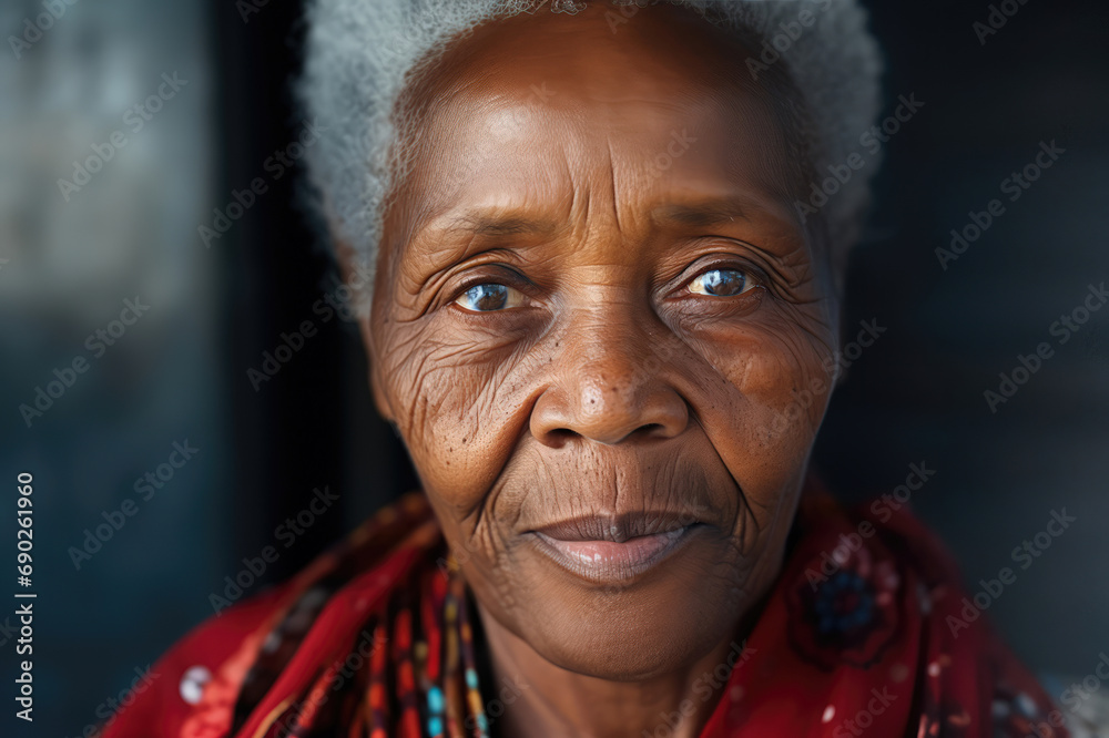 Poignant gaze of a senior African woman with rich facial textures. Poignant gaze of a senior African woman with rich facial textures.