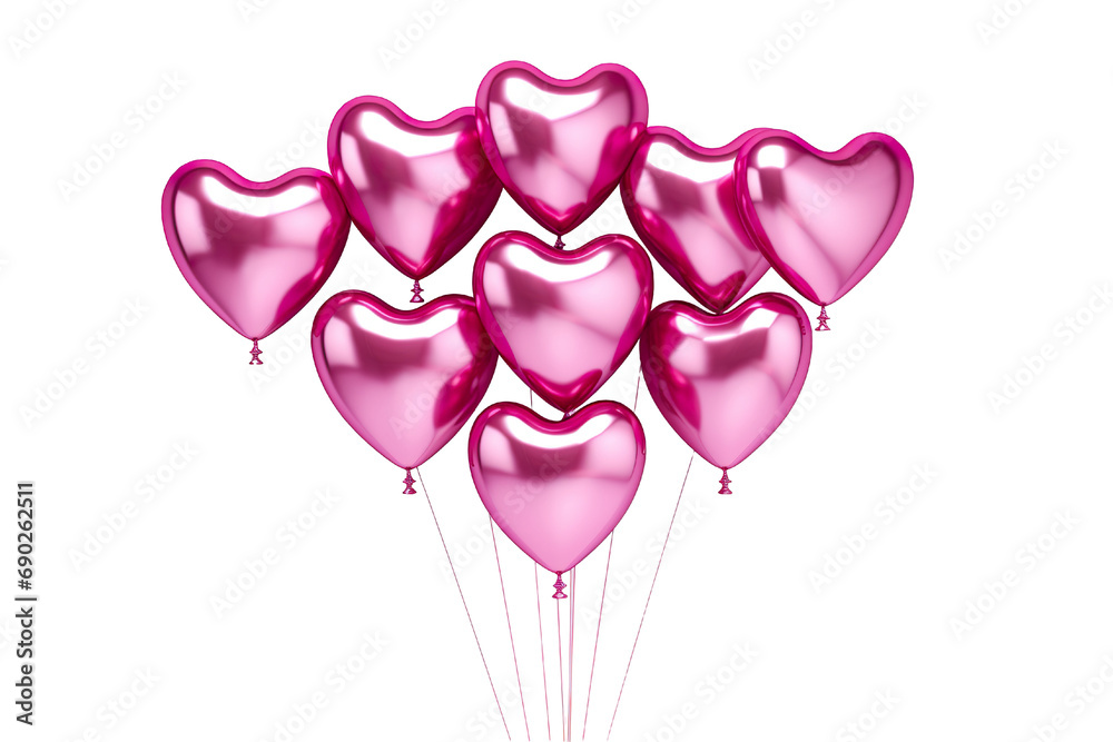 Pink flying glossy foil heart balloons, white background PNG Pink flying glossy foil heart balloons, white background PNG