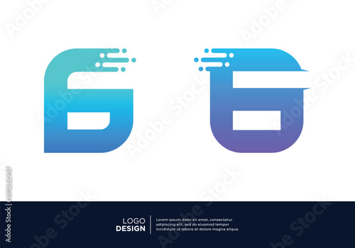 Set of Number 6 digital data connection logo design. photo