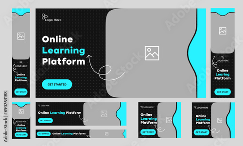 Editable vector education system web set banner design for social media post, learning banner design, customizable vector eps 10 file format