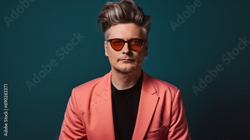 Stylish Male with a bright personality. Male portrait on dark color backgrounds. Sunglasses © Vladimir