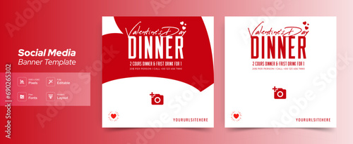 Valentine's Day holiday square templates.Social media post with geometric hearts.Sales promotion on Valentine's Day.Vector illustration for greeting card, mobile apps, banner design and web ads (ID: 690265302)