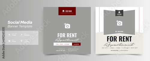 Editable real estate house sale and home rent advertising geometric modern square Social media post banner layouts set for digital marketing agency. Business elegant Promotion template design. (ID: 690265305)