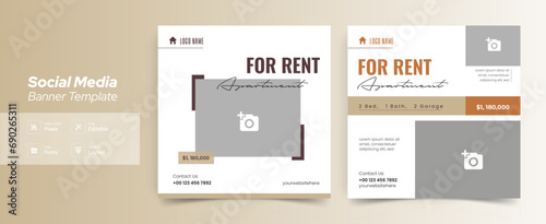 Editable real estate house sale and home rent advertising geometric modern square Social media post banner layouts set for digital marketing agency. Business elegant Promotion template design. (ID: 690265311)