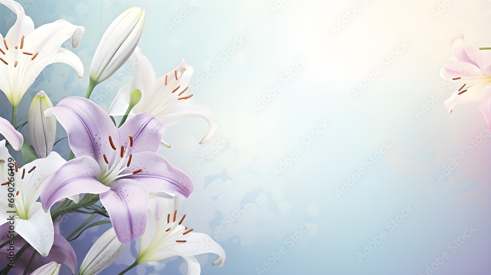 Textured background Lily flowers frame in watercolor style, paper art with space for text, background image, generative AI Textured background Lily flowers frame in watercolor style, paper art with space for text, background image, generative AI
