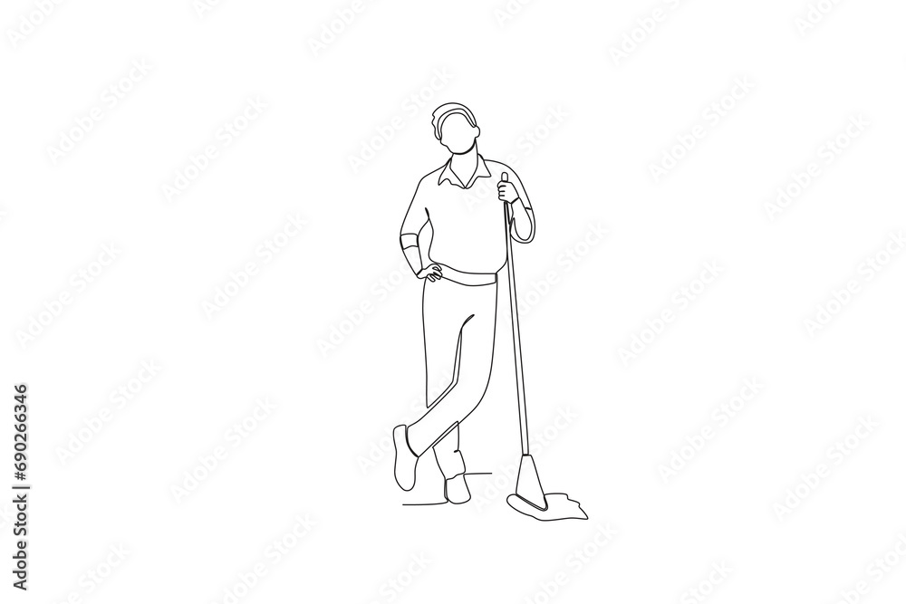 One line drawing of Cleaners and mops. Great team work concept. Trendy continuous line draw design graphic vector illustration
One line drawing of Cleaners and mops. Great team work concept. Trendy continuous line draw design graphic vector illustration