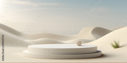 osmetic background for product presentation podium display on Zen circle pattern in sand 3d rendering photo