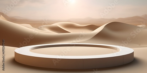 osmetic background for product presentation podium display on Zen circle pattern in sand 3d rendering