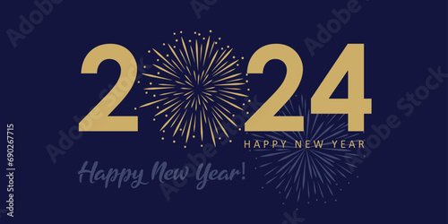 happy new year greeting card 2024 with fireworks vector illustration