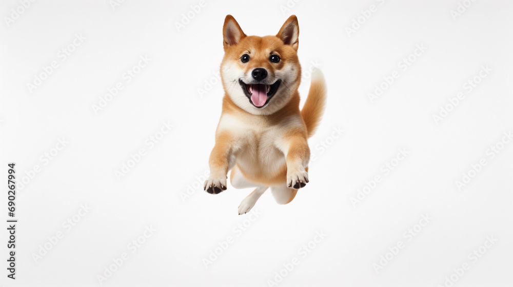 Shiba Inu dog is jumping on isolated on white background. Shiba Inu dog is jumping on isolated on white background.