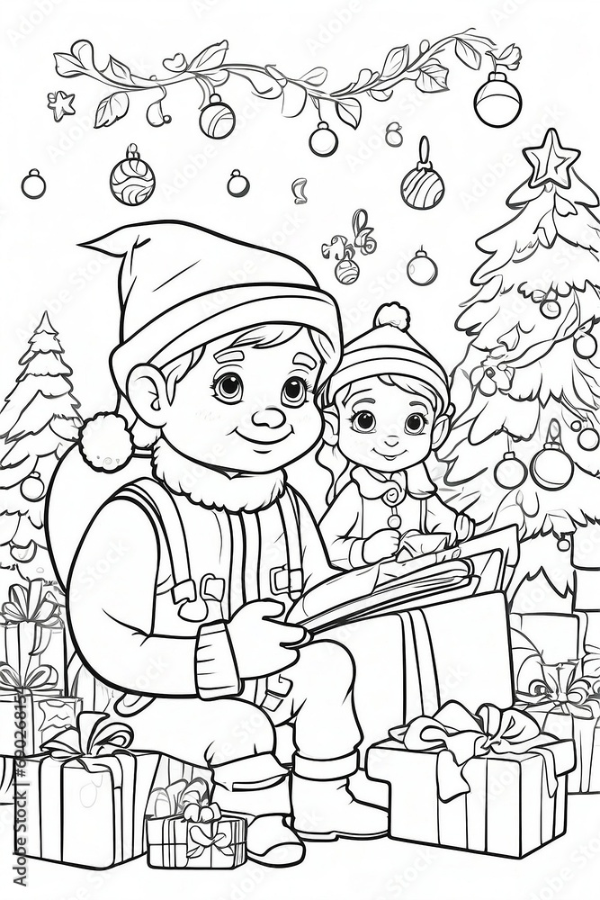Fototapeta premium children and christmas tree
