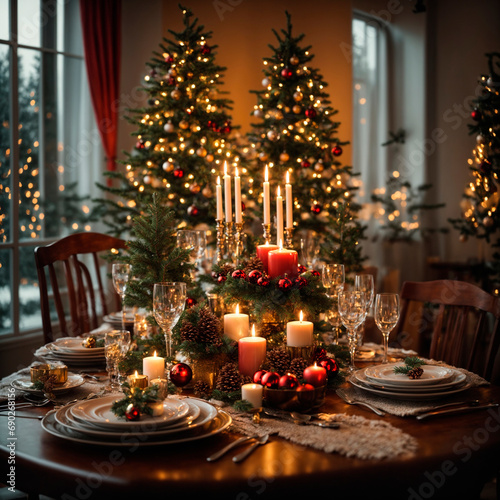 A festively decorated table. Celebrating Christmas. © Sergey Fedoskin