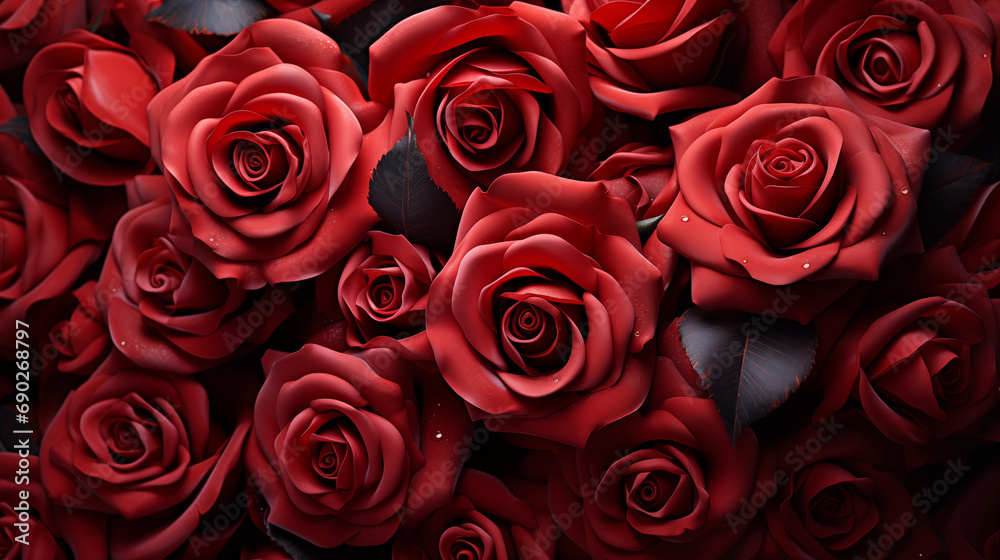 Red rose flowers as background with texture. AI generative. Red rose flowers as background with texture. AI generative.