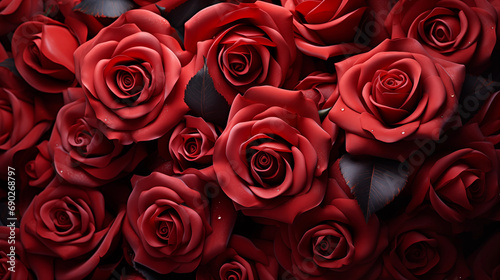 Red rose flowers as background with texture. AI generative.