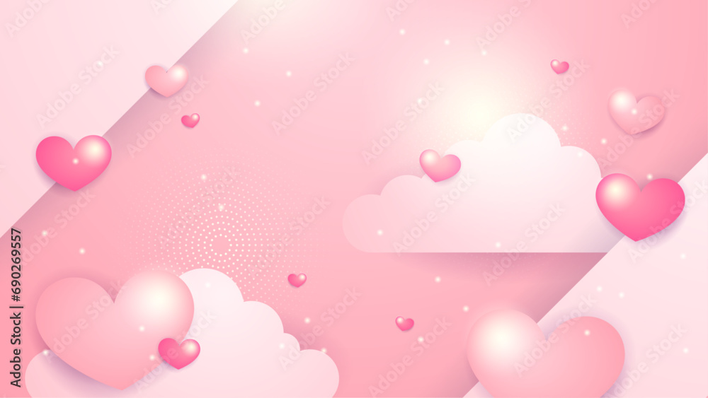 Pink vector heart and love background. Valentine vector illustration for greeting card, banner, gift, template, sale banner, poster, flyer and web