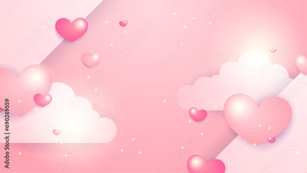 Pink vector background realistic love heart element. Valentine vector illustration for greeting card, banner, gift, template, sale banner, poster, flyer and web