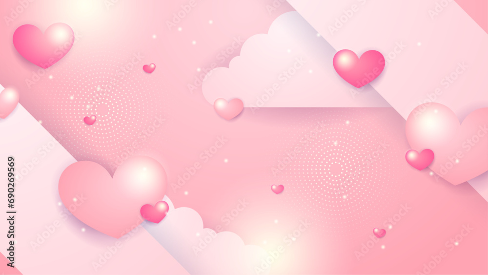 Pink vector love background with decorate heart. Valentine vector illustration for greeting card, banner, gift, template, sale banner, poster, flyer and web