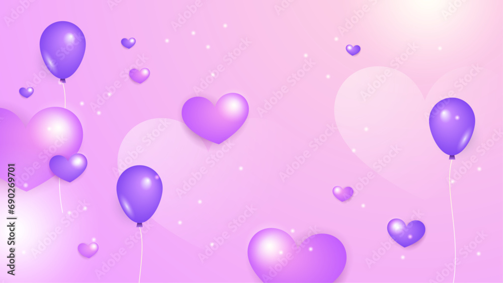 Purple violet vector heart and love background. Valentine vector illustration for greeting card, banner, gift, template, sale banner, poster, flyer and web
