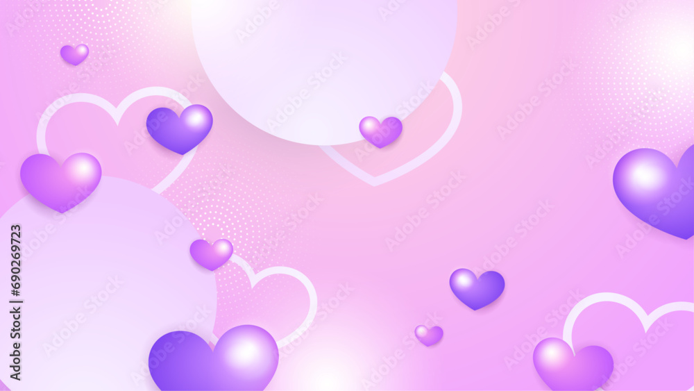 Purple violet vector background realistic love heart element. Valentine vector illustration for greeting card, banner, gift, template, sale banner, poster, flyer and web