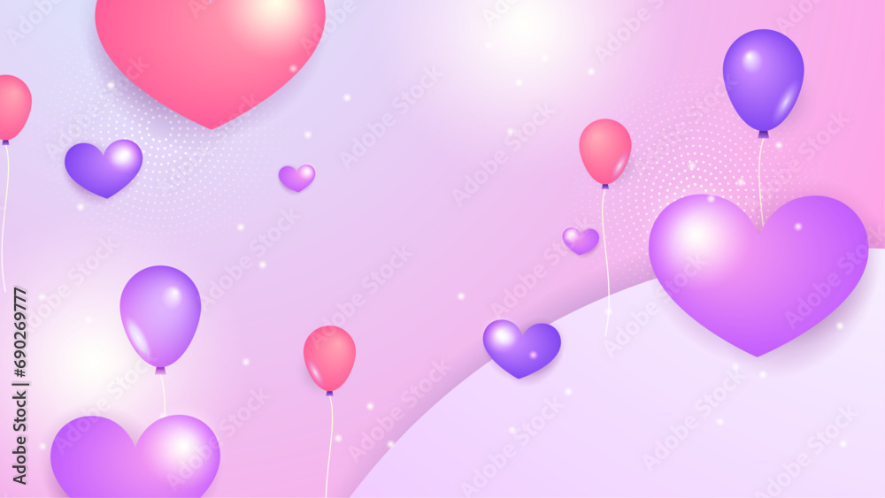 Purple violet and pink vector background realistic love heart element. Valentine vector illustration for greeting card, banner, gift, template, sale banner, poster, flyer and web