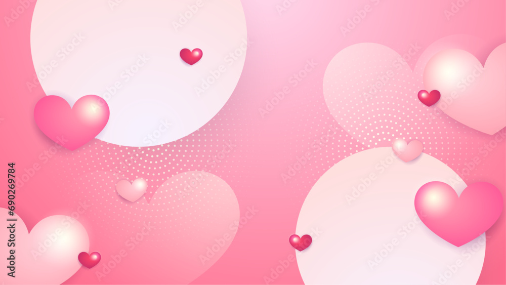 Pink vector love background with realistic hearts element. Valentine vector illustration for greeting card, banner, gift, template, sale banner, poster, flyer and web