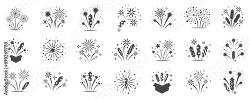 Set of firework icons  celebration  party  happy new year. Vector set