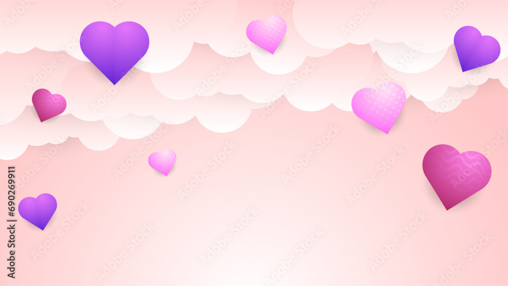 Purple violet and pink vector realistic modern love background with heart element. Valentine vector for poster, flyer, greeting card, header for website