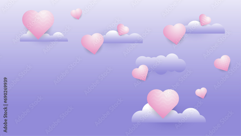 Pink and purple violet vector love background with realistic hearts element. Valentine vector for poster, flyer, greeting card, header for website