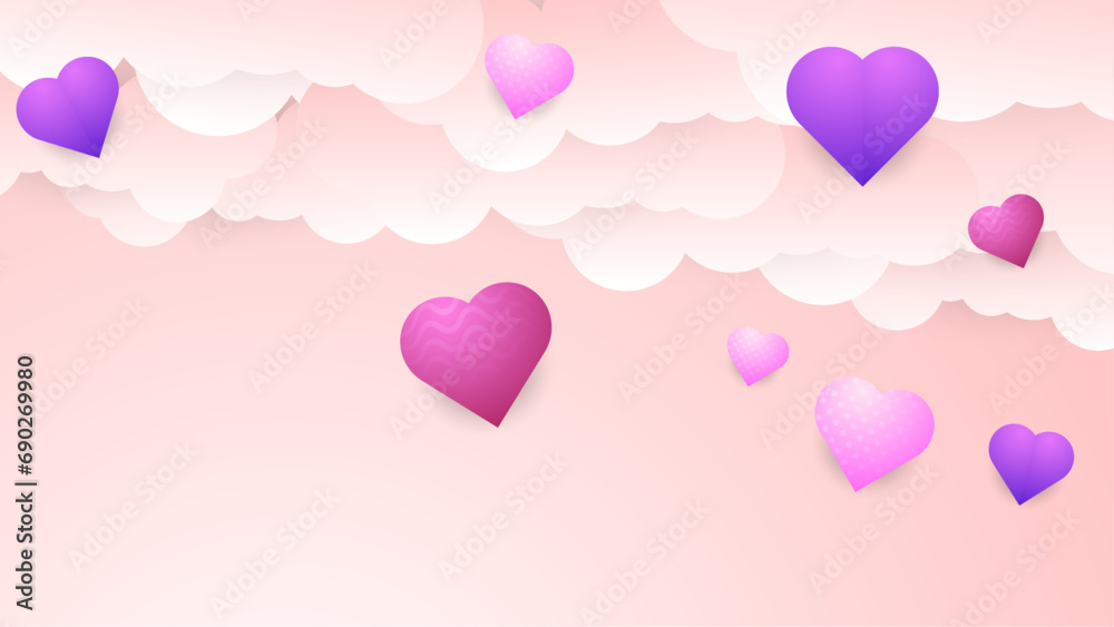 Purple violet and pink vector realistic heart love background. Valentine vector for poster, flyer, greeting card, header for website