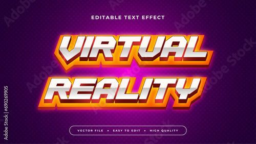 Purple violet orange and white virtual reality 3d editable text effect - font style. Esport text effect
