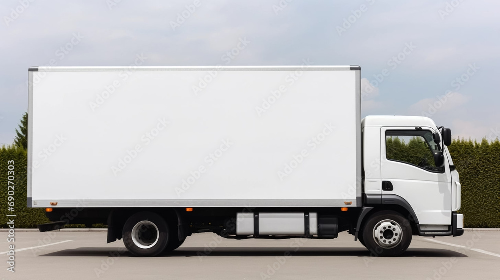 copy space, stockphoto,white delivery truck side view cargo truck advertising. Side view of a big white truck standing in the street. Copy space available. Template for transportation company. Transpo copy space, stockphoto,white delivery truck side view cargo truck advertising. Side view of a big white truck standing in the street. Copy space available. Template for transportation company. Transpo